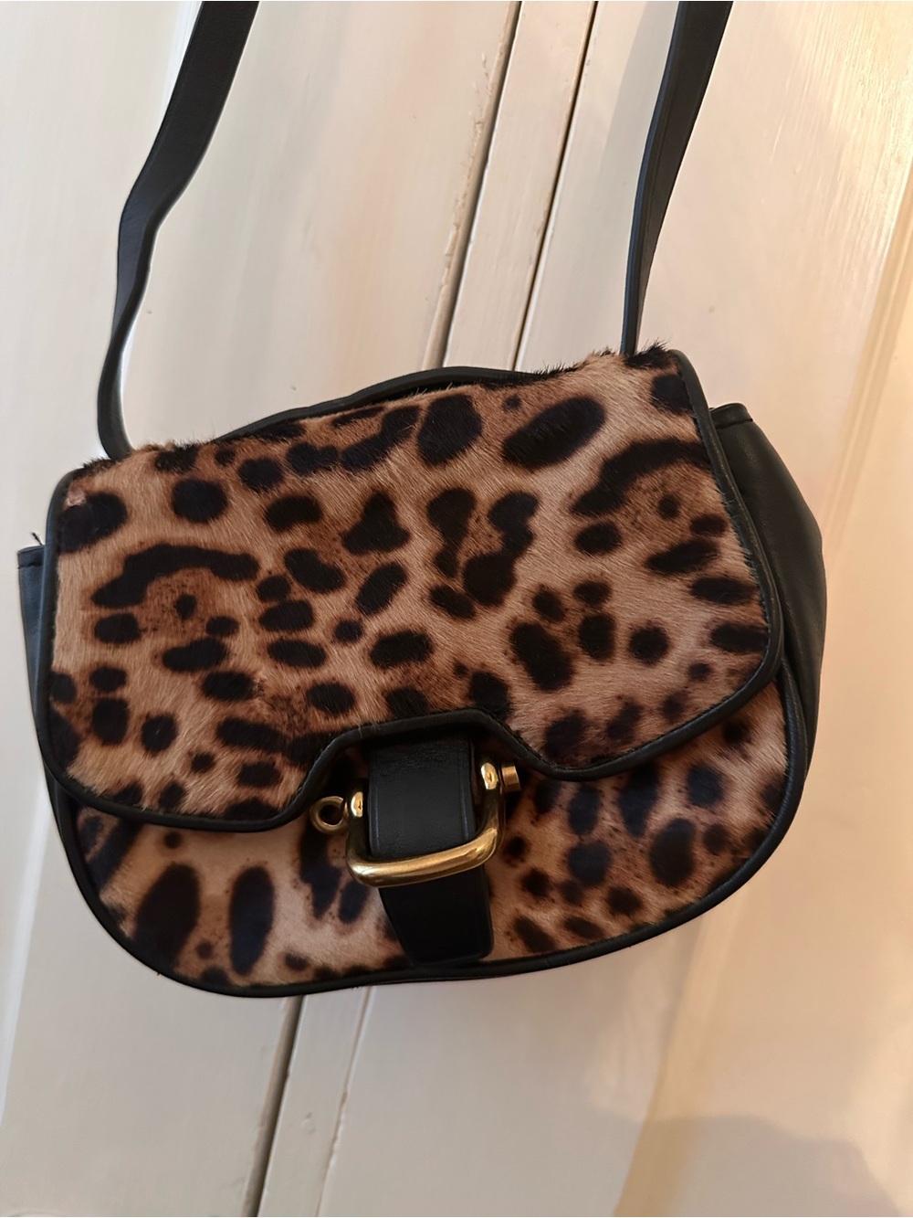 J crew Leopard Print Crossbody Shoulder Bag - Black Trim